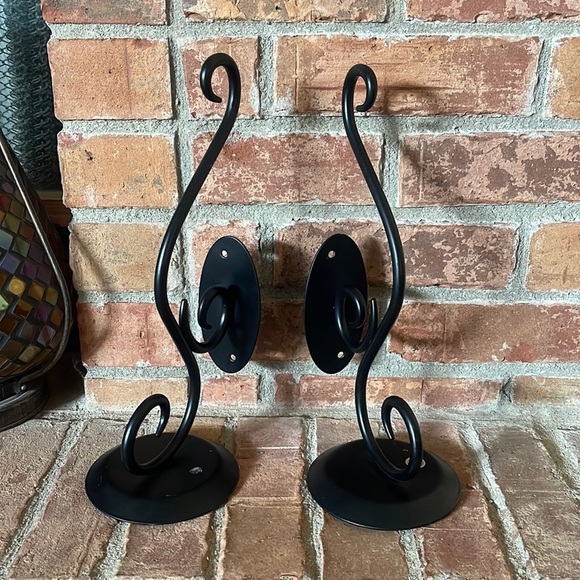 PartyLite Hearthside Black Metal Coated Scroll Sconces Set of 2 - Picture 1 of 6
